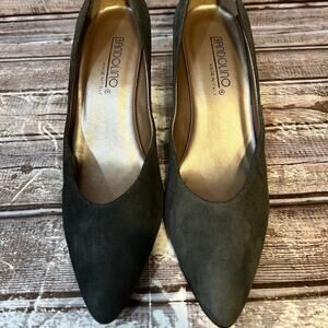 Brand New Vintage Old Stock Bandolino Suede Charcoal Navale 2 Heels 8.5 N 8-1/2